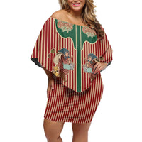 Western Yoke Off Shoulder Short Dress Befana Merry Christmas Retro Style - Wonder Print Shop