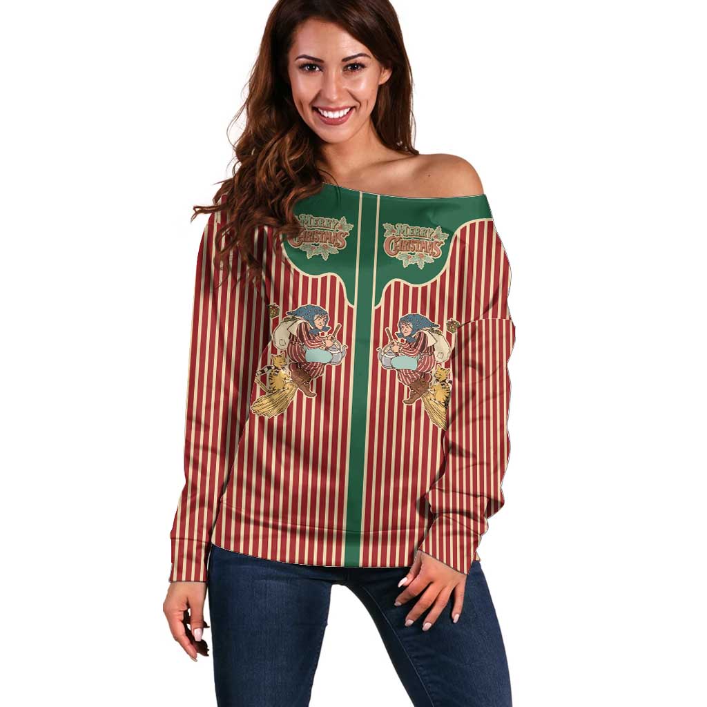 Western Yoke Off Shoulder Sweater Befana Merry Christmas Retro Style - Wonder Print Shop