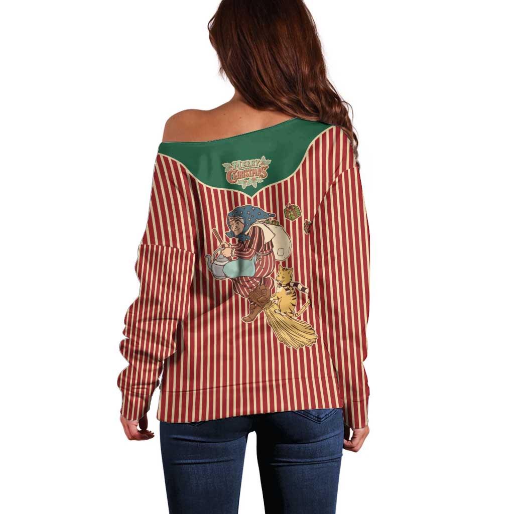 Western Yoke Off Shoulder Sweater Befana Merry Christmas Retro Style - Wonder Print Shop