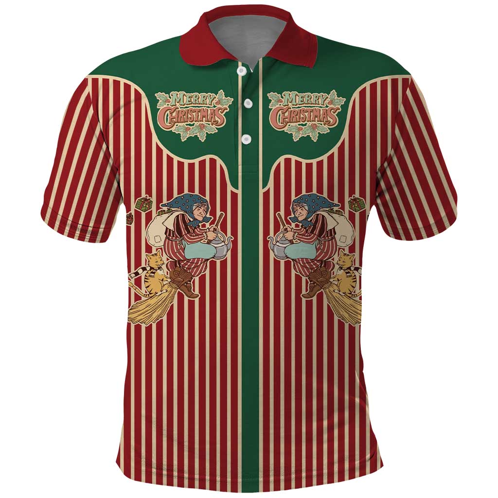 Western Yoke Polo Shirt Befana Merry Christmas Retro Style - Wonder Print Shop