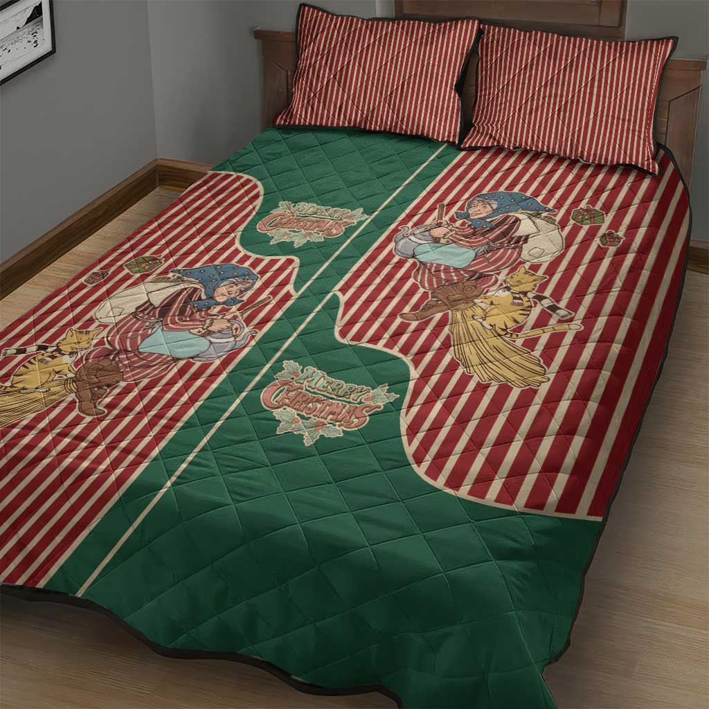 Western Yoke Quilt Bed Set Befana Merry Christmas Retro Style - Wonder Print Shop