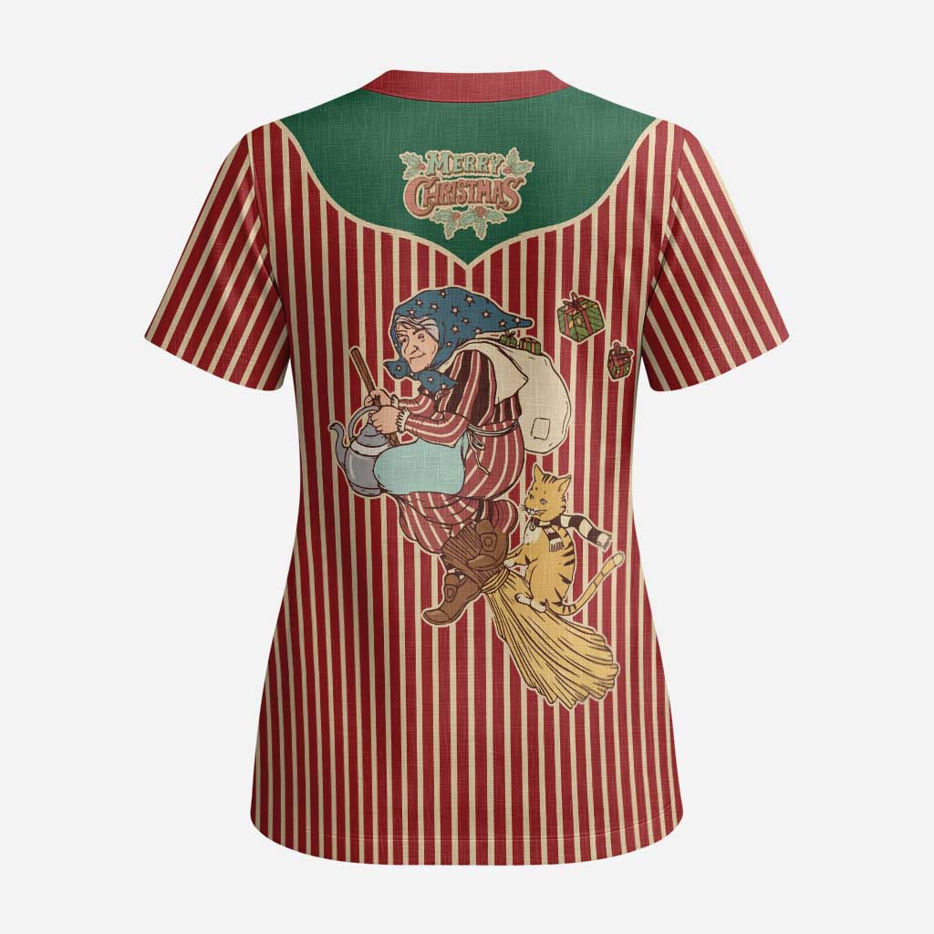 Western Yoke Scrub Top Befana Merry Christmas Retro Style - Wonder Print Shop