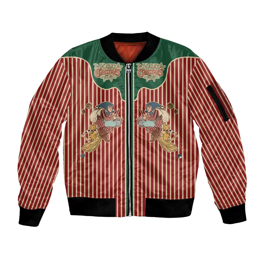 Western Yoke Sleeve Zip Bomber Jacket Befana Merry Christmas Retro Style - Wonder Print Shop