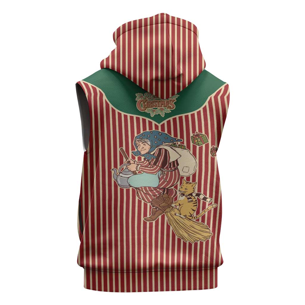 Western Yoke Sleeveless Hoodie Befana Merry Christmas Retro Style - Wonder Print Shop