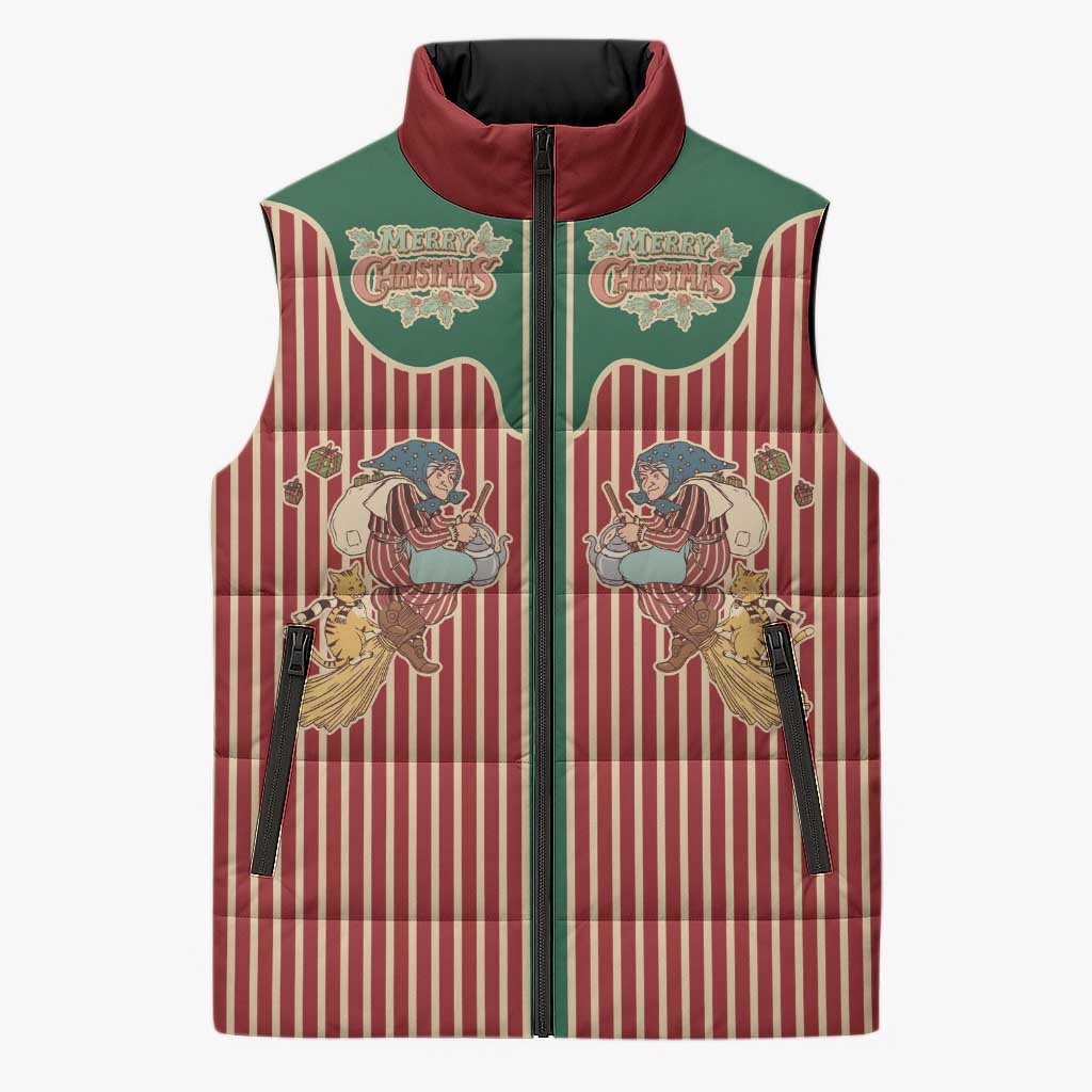 Western Yoke Sleeveless Puffer Jacket Befana Merry Christmas Retro Style - Wonder Print Shop