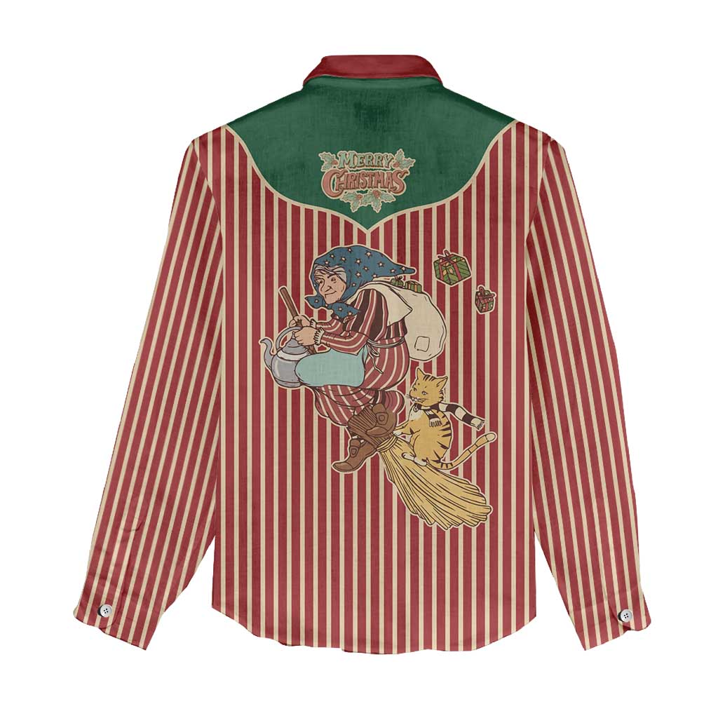Western Yoke Women Casual Shirt Befana Merry Christmas Retro Style - Wonder Print Shop