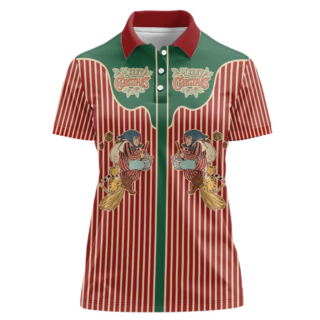 Western Yoke Women Polo Shirt Befana Merry Christmas Retro Style - Wonder Print Shop