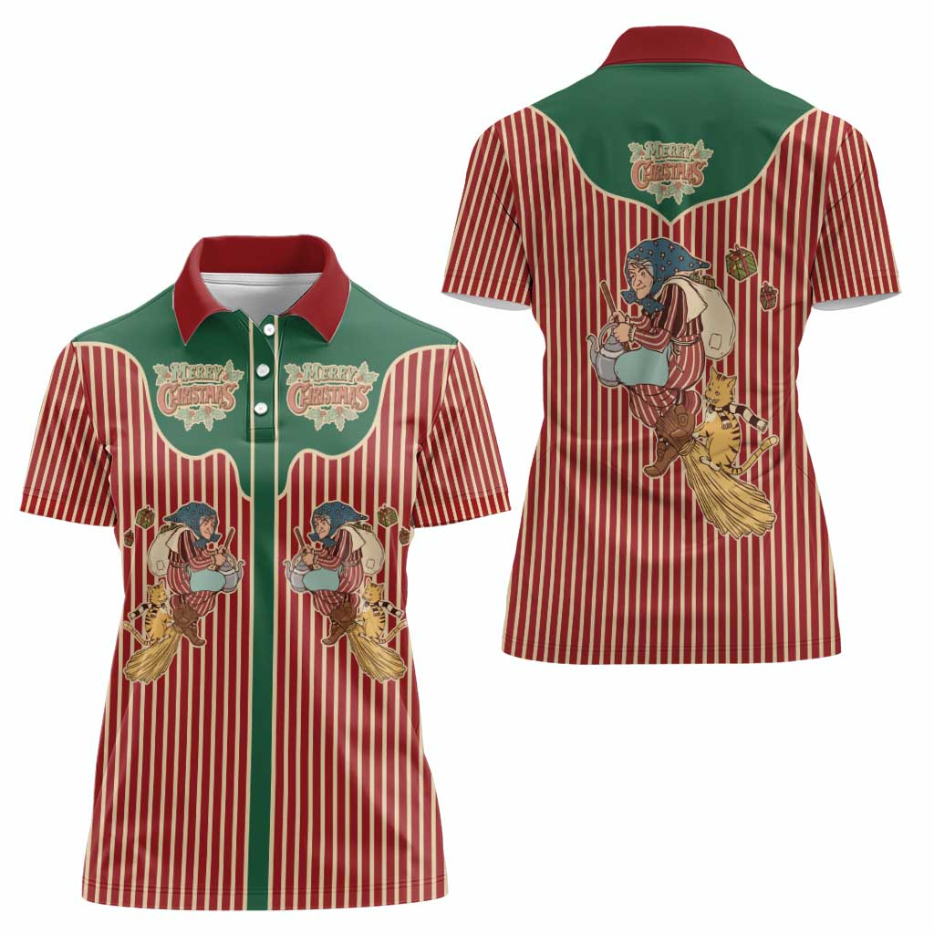 Western Yoke Women Polo Shirt Befana Merry Christmas Retro Style - Wonder Print Shop
