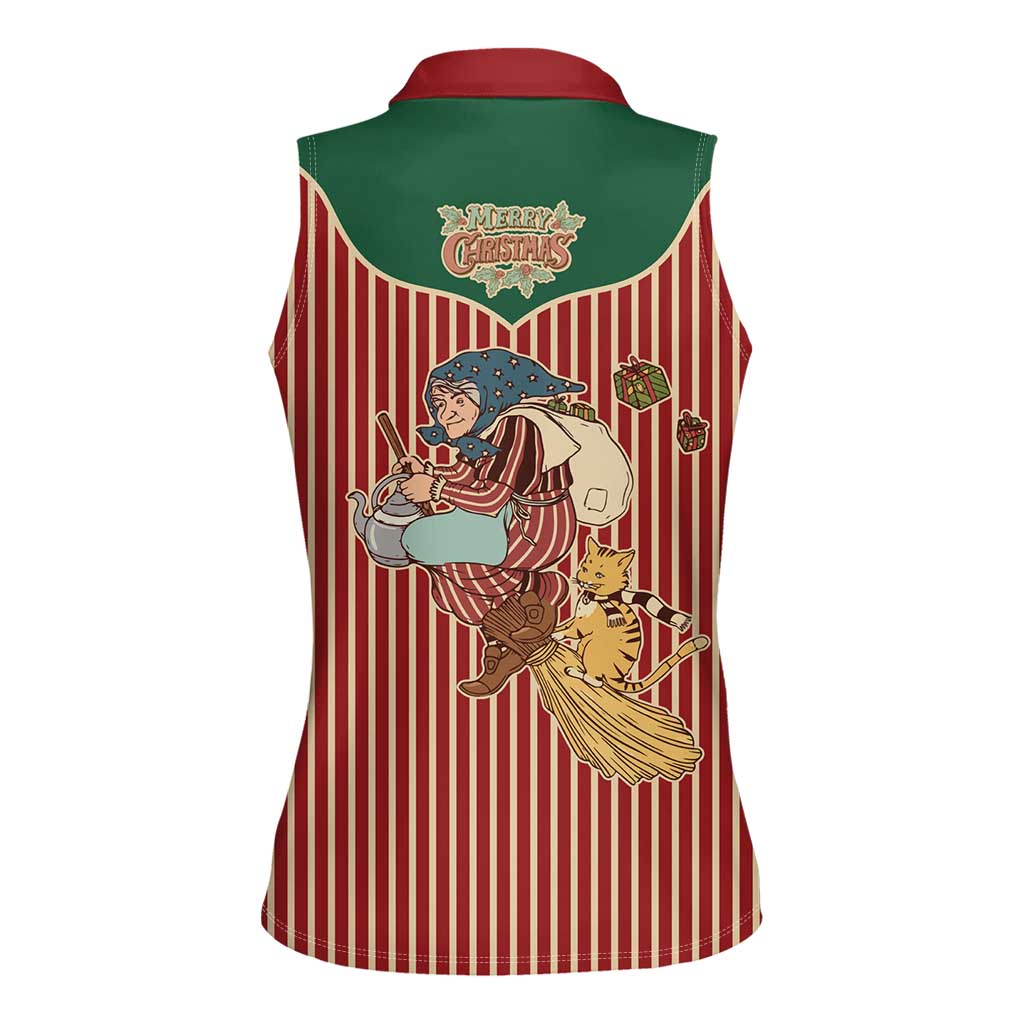 Western Yoke Women Sleeveless Polo Shirt Befana Merry Christmas Retro Style - Wonder Print Shop