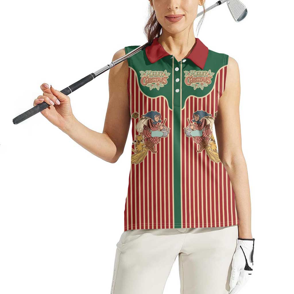 Western Yoke Women Sleeveless Polo Shirt Befana Merry Christmas Retro Style - Wonder Print Shop