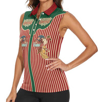 Western Yoke Women Sleeveless Polo Shirt Befana Merry Christmas Retro Style - Wonder Print Shop