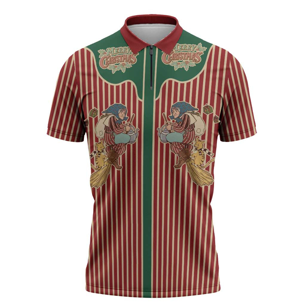 Western Yoke Zipper Polo Shirt Befana Merry Christmas Retro Style - Wonder Print Shop