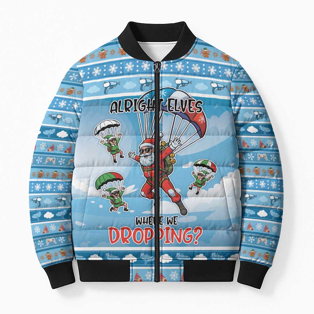 Gamer Christmas Bomber Puffer Jacket Alright Elves Where We Dropping - Wonder Print Shop