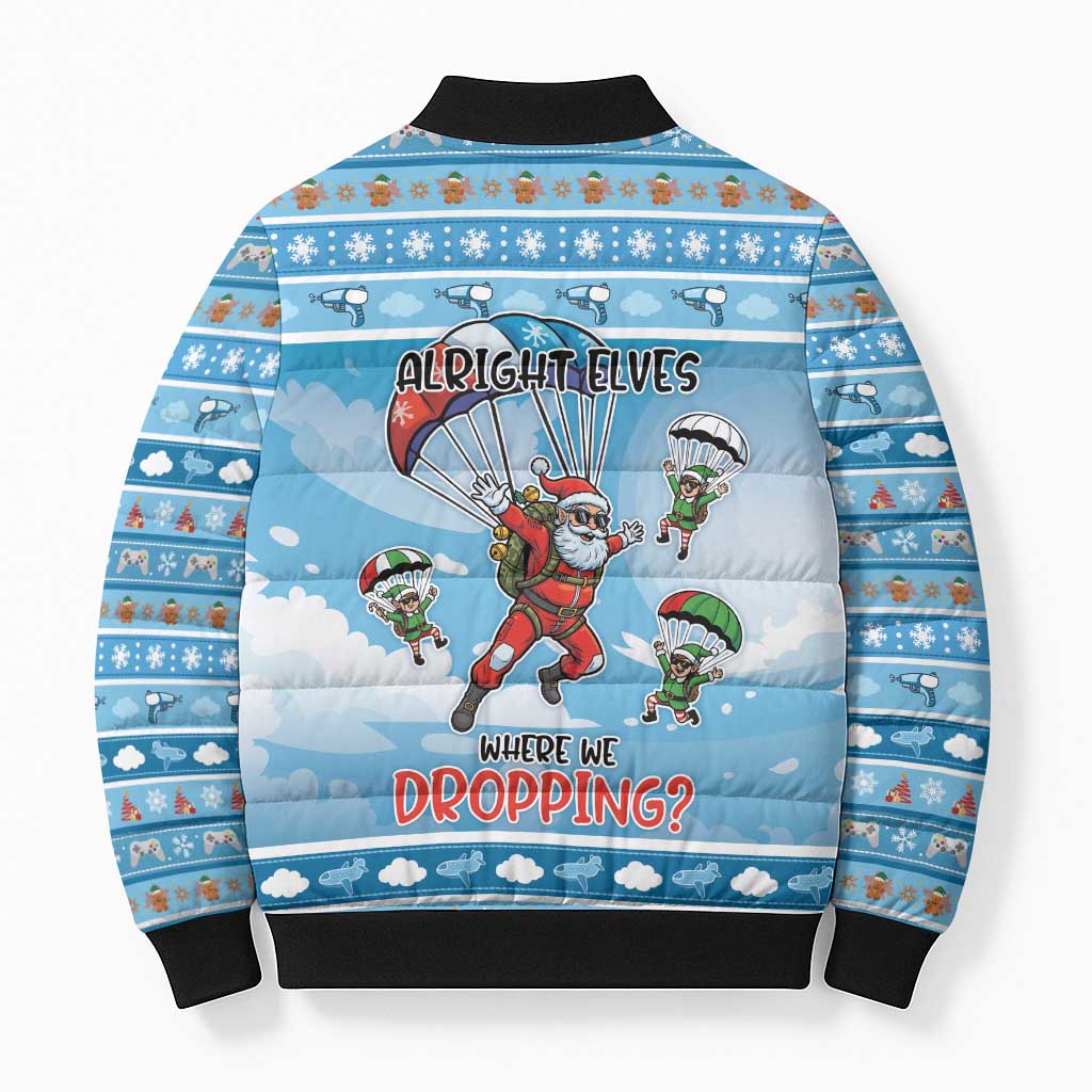 Gamer Christmas Bomber Puffer Jacket Alright Elves Where We Dropping - Wonder Print Shop