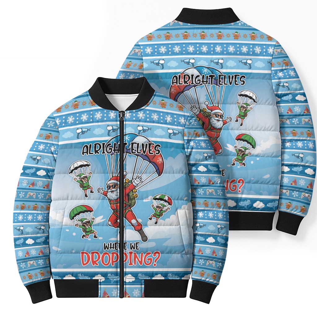 Gamer Christmas Bomber Puffer Jacket Alright Elves Where We Dropping - Wonder Print Shop