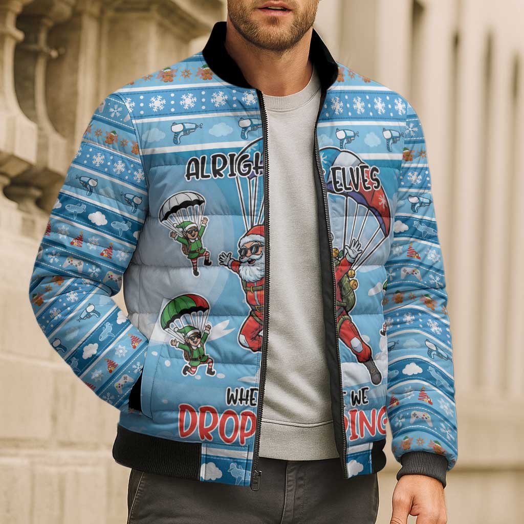 Gamer Christmas Bomber Puffer Jacket Alright Elves Where We Dropping - Wonder Print Shop
