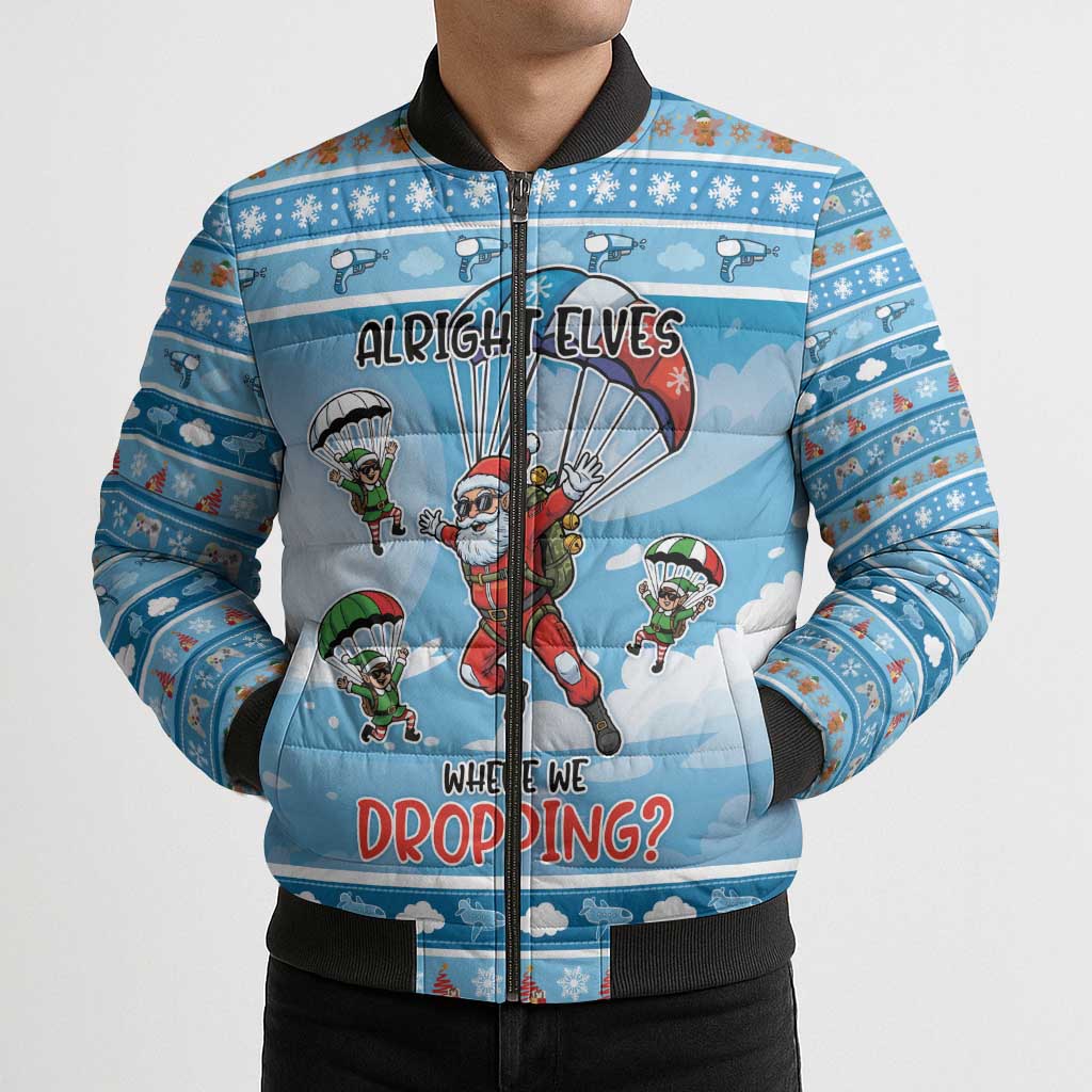 Gamer Christmas Bomber Puffer Jacket Alright Elves Where We Dropping - Wonder Print Shop
