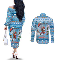 Gamer Christmas Couples Matching Off The Shoulder Long Sleeve Dress and Long Sleeve Button Shirt Alright Elves Where We Dropping - Wonder Print Shop