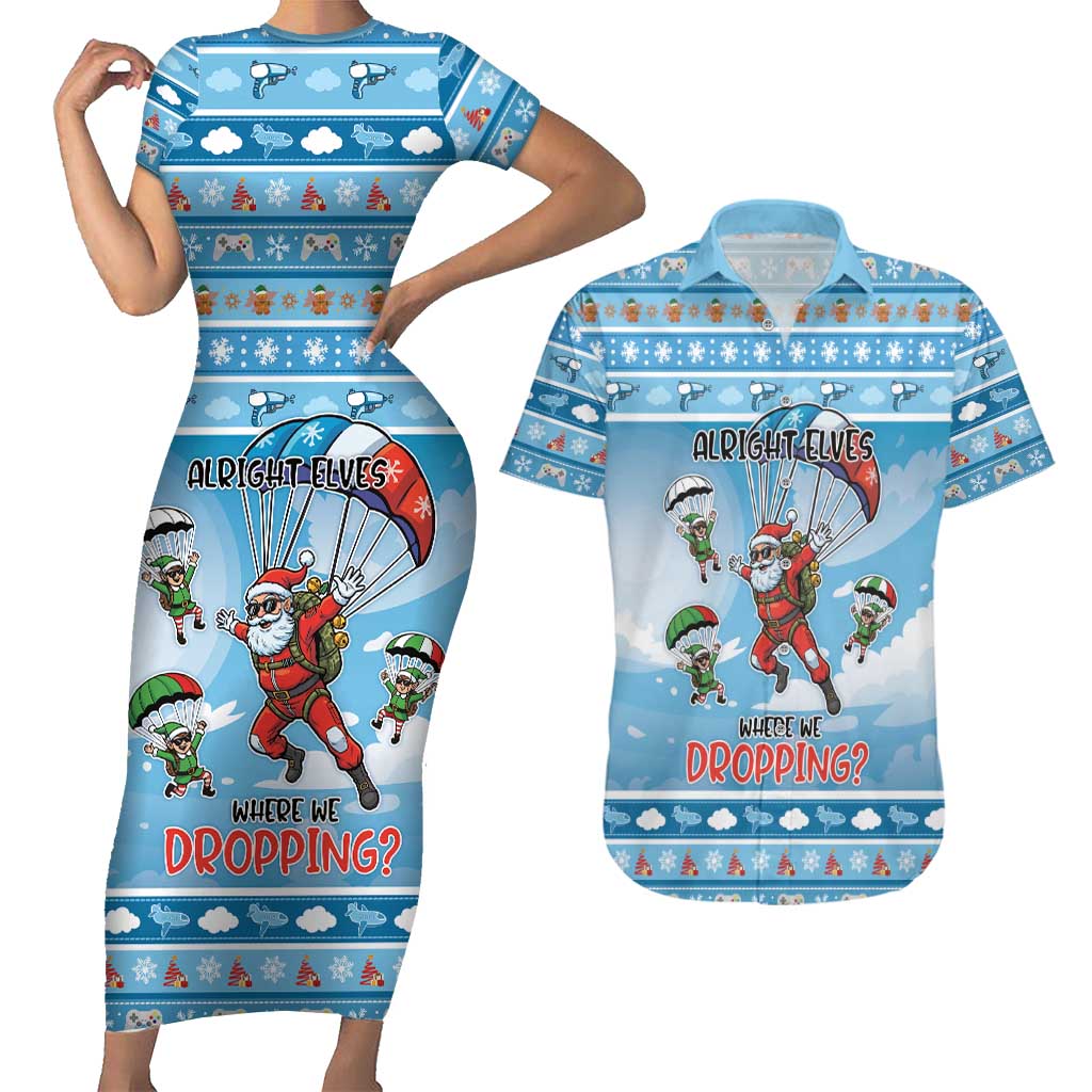 Gamer Christmas Couples Matching Short Sleeve Bodycon Dress and Hawaiian Shirt Alright Elves Where We Dropping - Wonder Print Shop