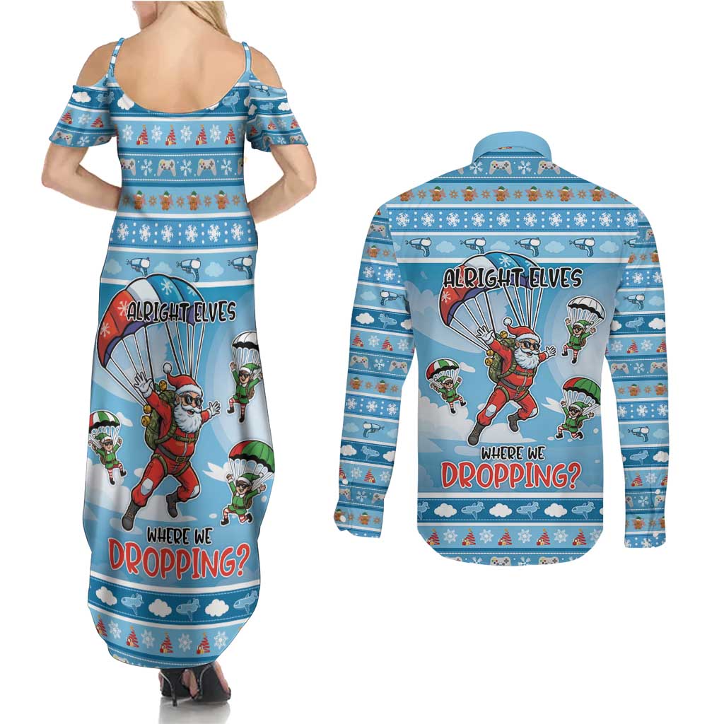 Gamer Christmas Couples Matching Summer Maxi Dress and Long Sleeve Button Shirt Alright Elves Where We Dropping - Wonder Print Shop