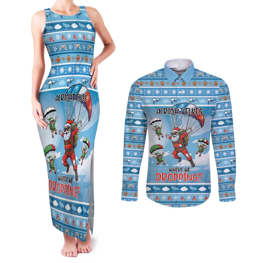 Gamer Christmas Couples Matching Tank Maxi Dress and Long Sleeve Button Shirt Alright Elves Where We Dropping - Wonder Print Shop