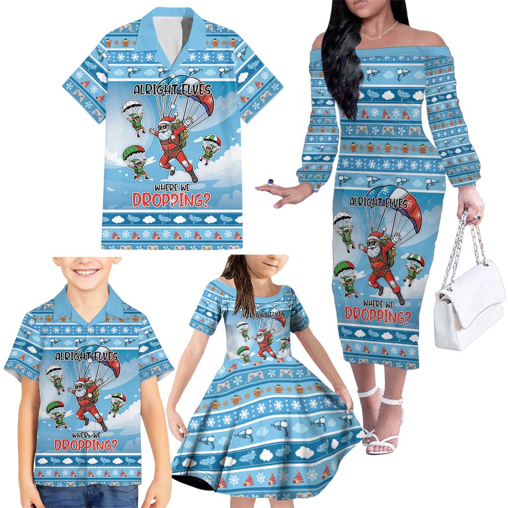 Gamer Christmas Family Matching Off The Shoulder Long Sleeve Dress and Hawaiian Shirt Alright Elves Where We Dropping - Wonder Print Shop