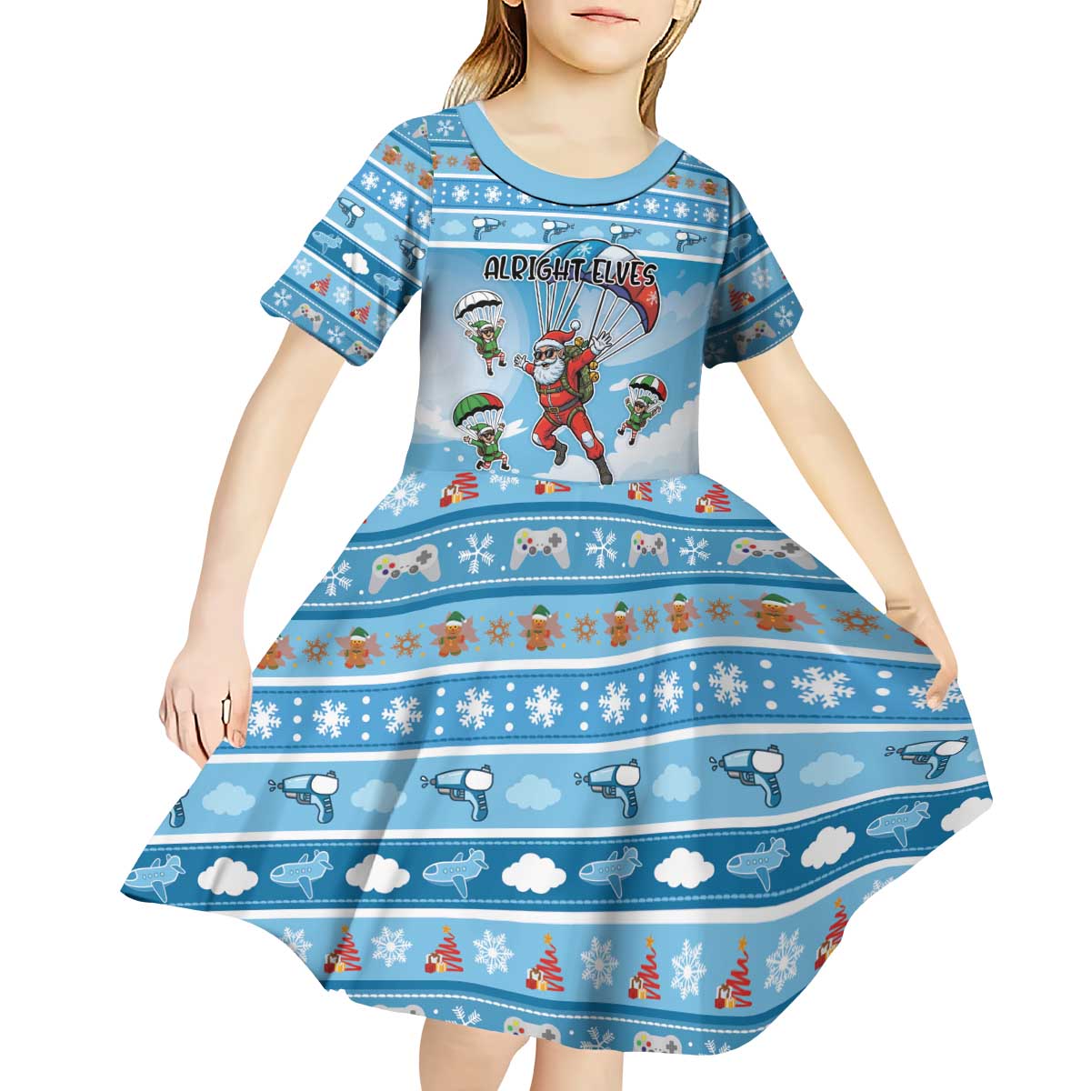 Gamer Christmas Kid Short Sleeve Dress Alright Elves Where We Dropping - Wonder Print Shop