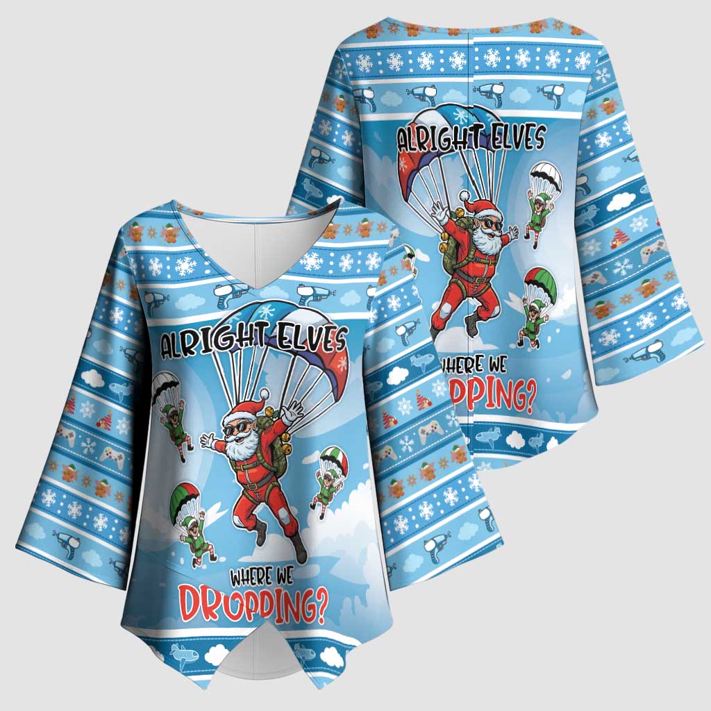 Gamer Christmas Kimono Sleeve Blouse Alright Elves Where We Dropping - Wonder Print Shop