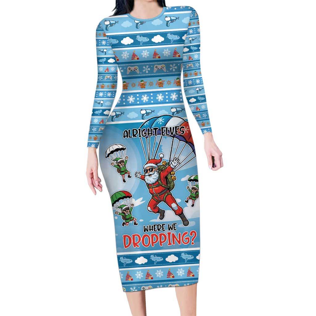 Gamer Christmas Long Sleeve Bodycon Dress Alright Elves Where We Dropping - Wonder Print Shop