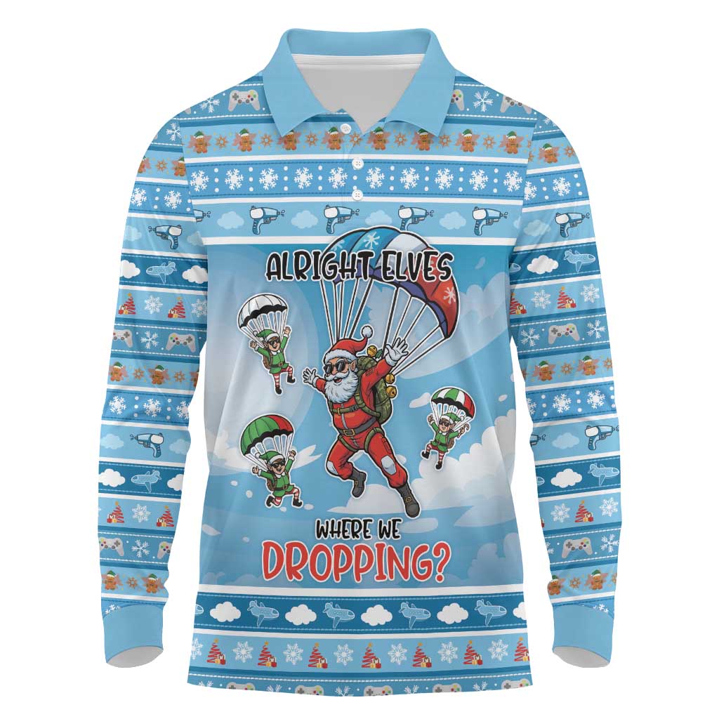 Gamer Christmas Long Sleeve Polo Shirt Alright Elves Where We Dropping - Wonder Print Shop