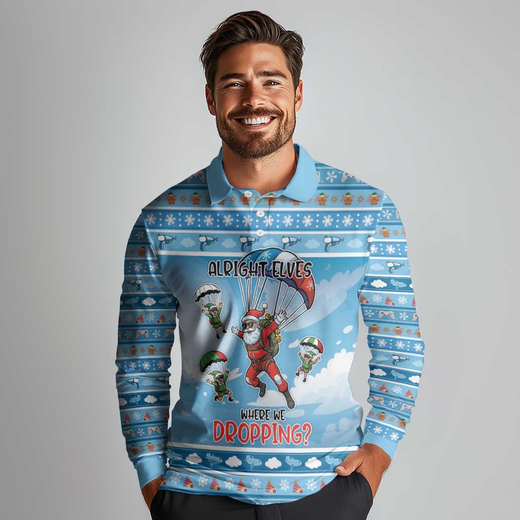 Gamer Christmas Long Sleeve Polo Shirt Alright Elves Where We Dropping - Wonder Print Shop
