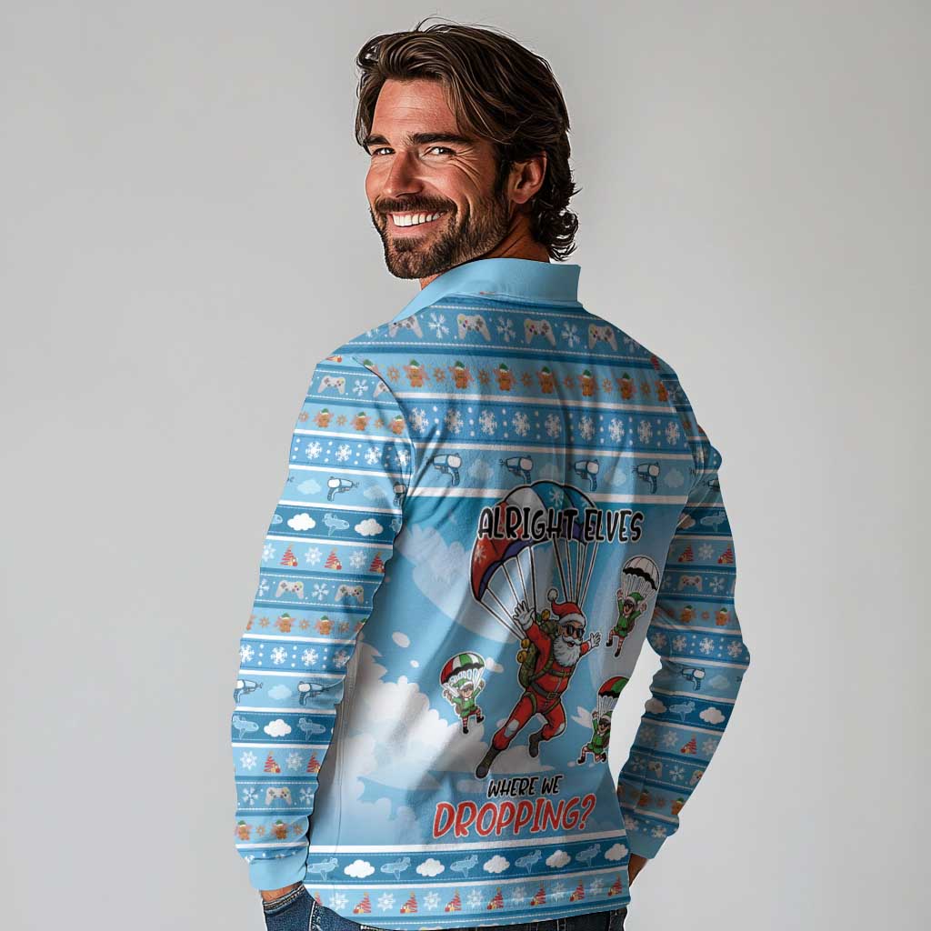 Gamer Christmas Long Sleeve Polo Shirt Alright Elves Where We Dropping - Wonder Print Shop