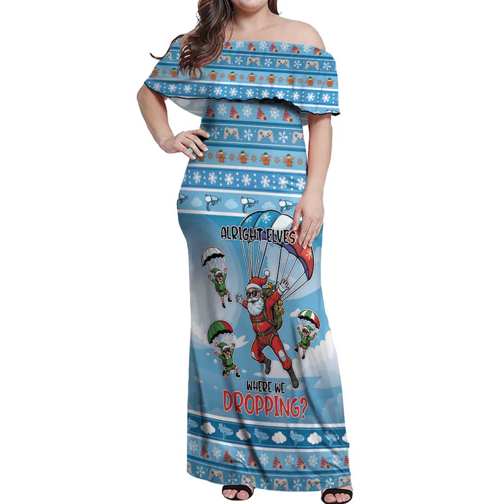 Gamer Christmas Off Shoulder Maxi Dress Alright Elves Where We Dropping - Wonder Print Shop