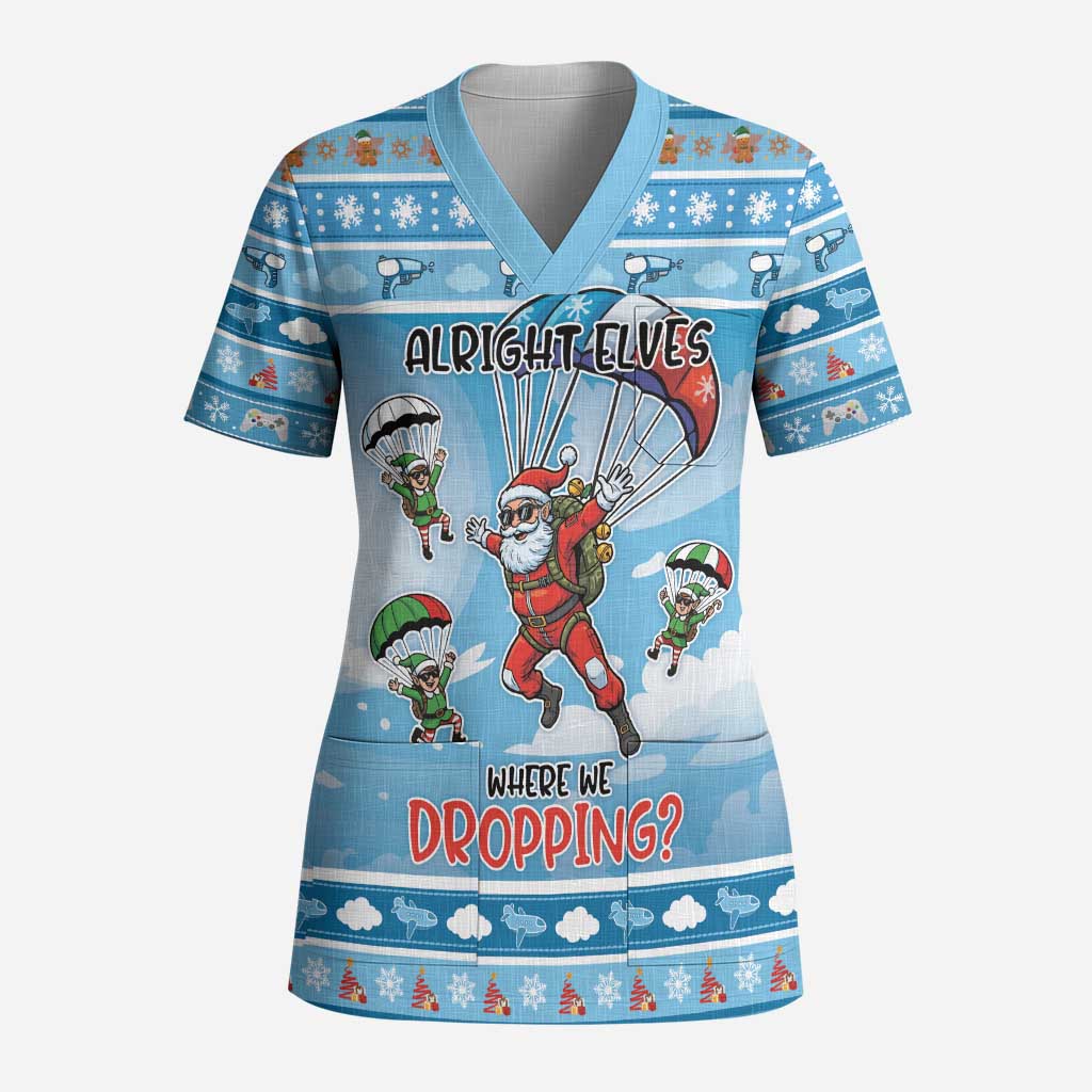 Gamer Christmas Scrub Top Alright Elves Where We Dropping - Wonder Print Shop