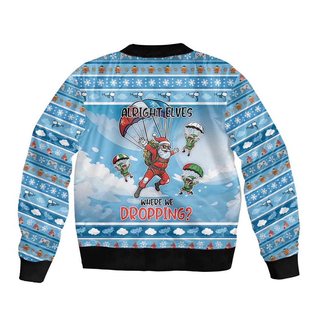 Gamer Christmas Sleeve Zip Bomber Jacket Alright Elves Where We Dropping - Wonder Print Shop