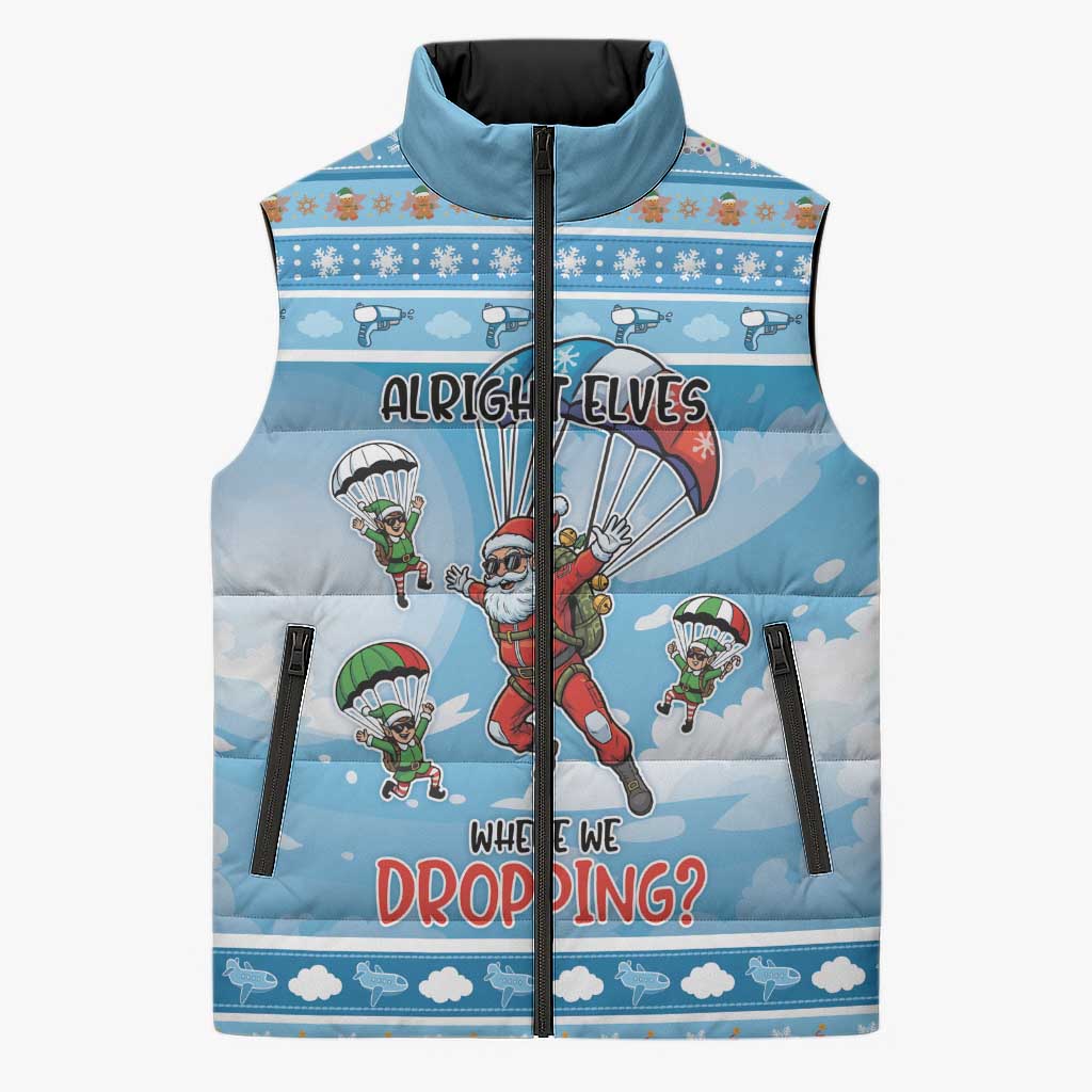 Gamer Christmas Sleeveless Puffer Jacket Alright Elves Where We Dropping - Wonder Print Shop