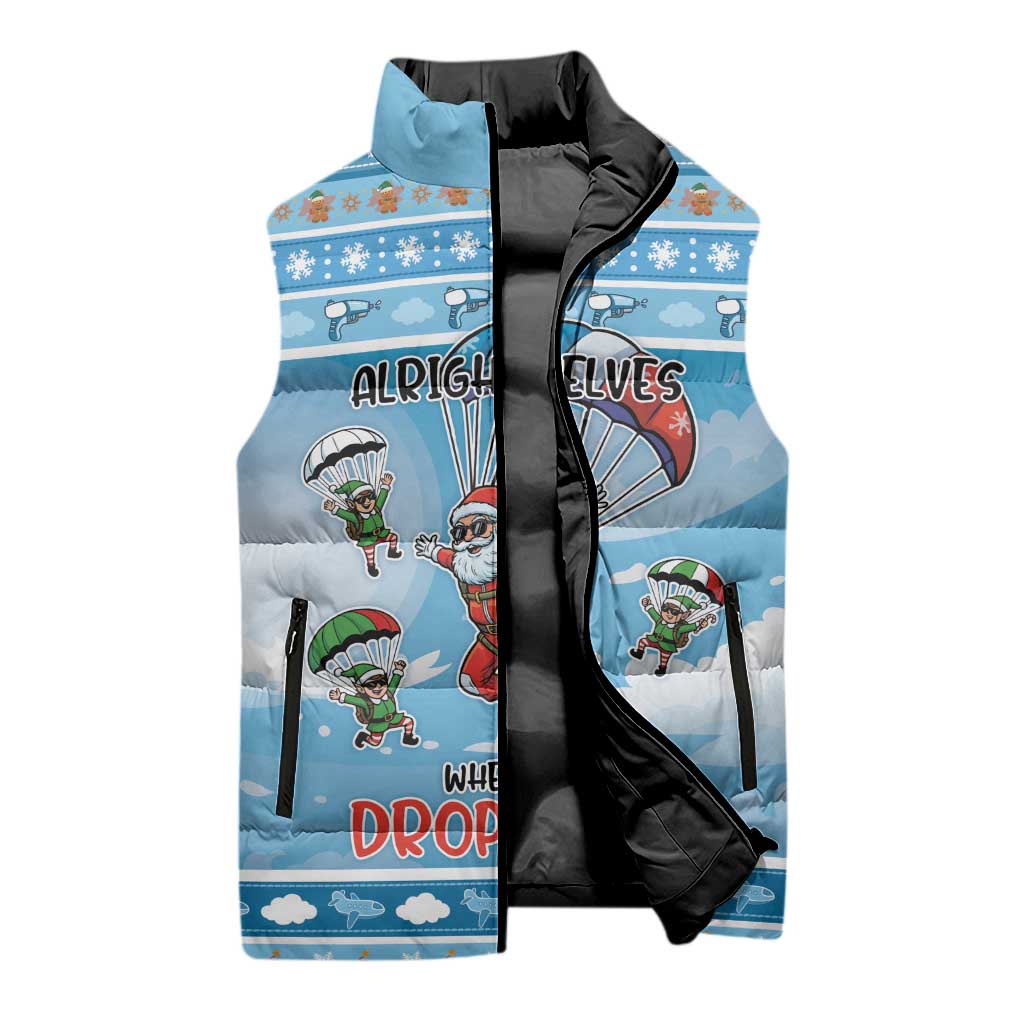 Gamer Christmas Sleeveless Puffer Jacket Alright Elves Where We Dropping - Wonder Print Shop