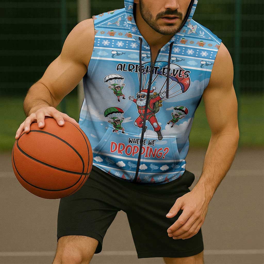 Gamer Christmas Sleeveless Zip Hoodie Alright Elves Where We Dropping - Wonder Print Shop