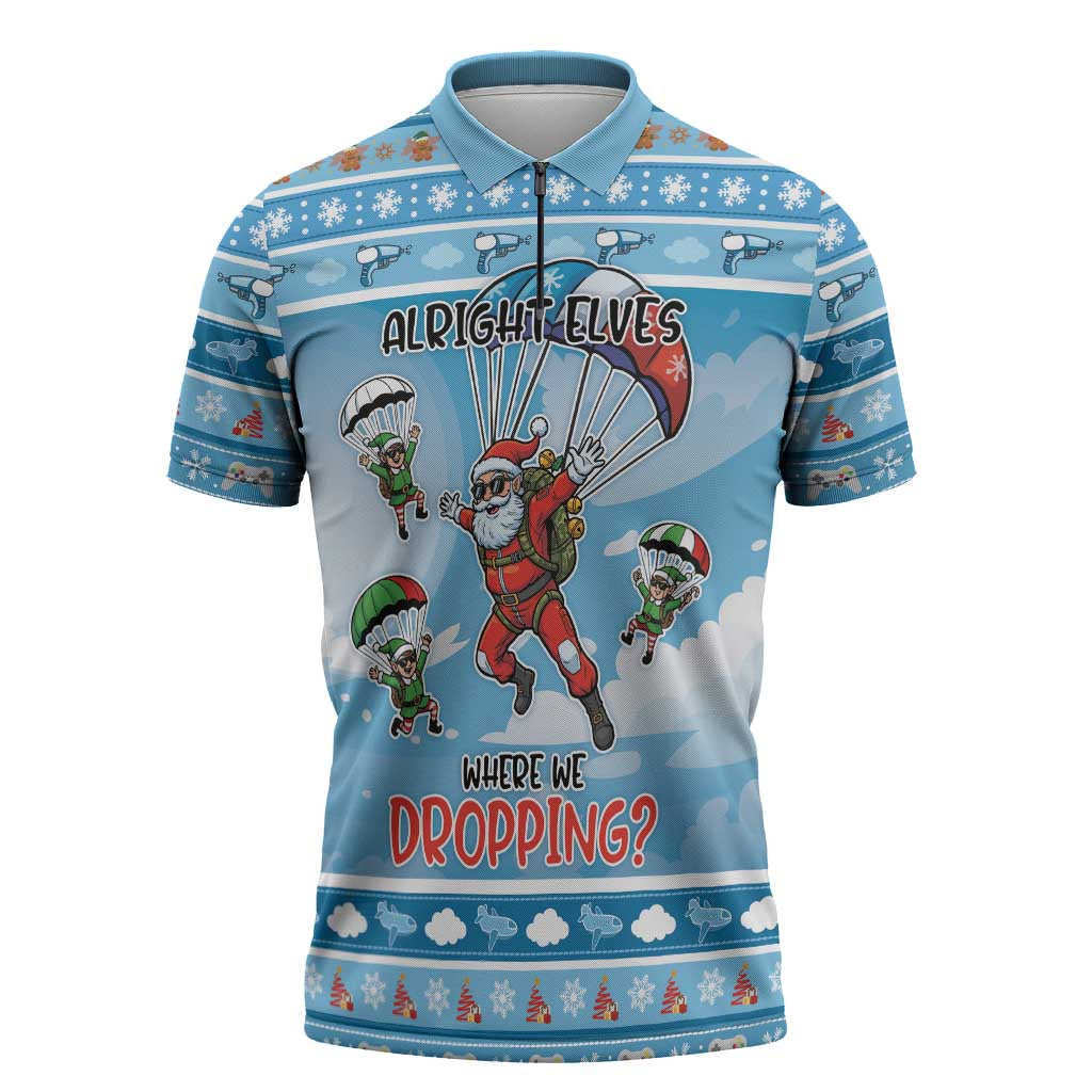 Gamer Christmas Zipper Polo Shirt Alright Elves Where We Dropping - Wonder Print Shop