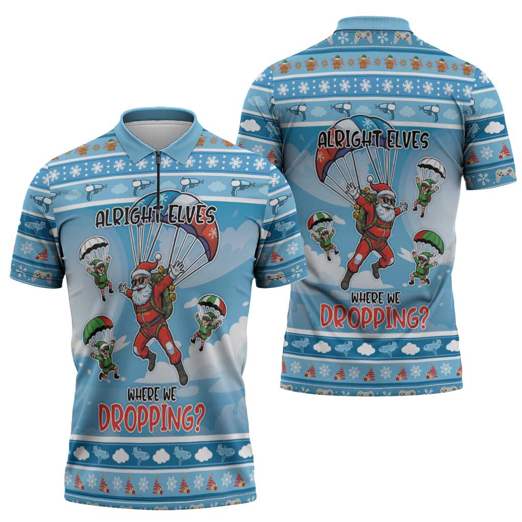 Gamer Christmas Zipper Polo Shirt Alright Elves Where We Dropping - Wonder Print Shop