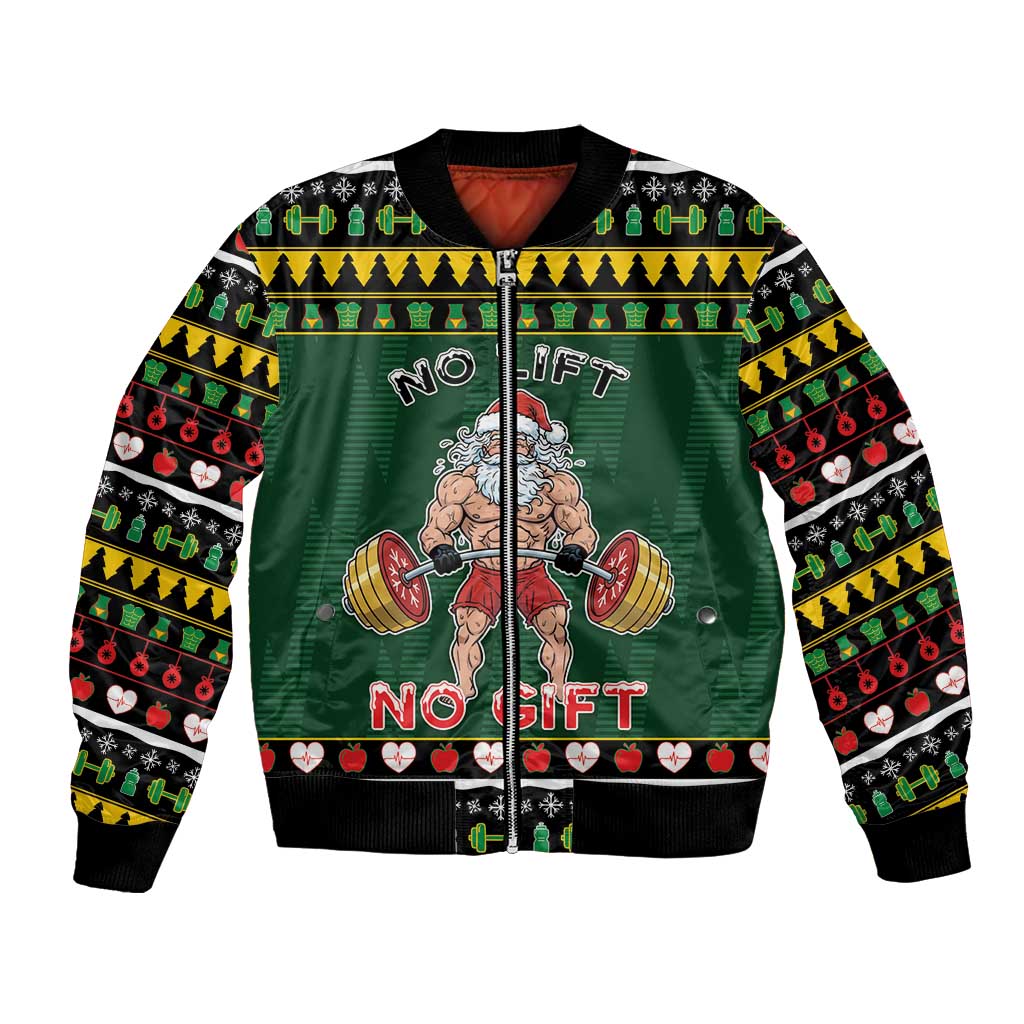 Xmas Gymer Christmas Bomber Jacket No Lift No Gift - Wonder Print Shop