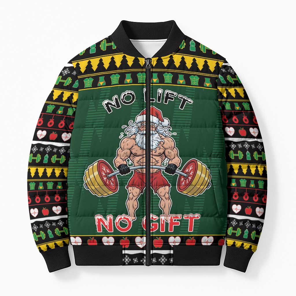 Xmas Gymer Christmas Bomber Puffer Jacket No Lift No Gift - Wonder Print Shop