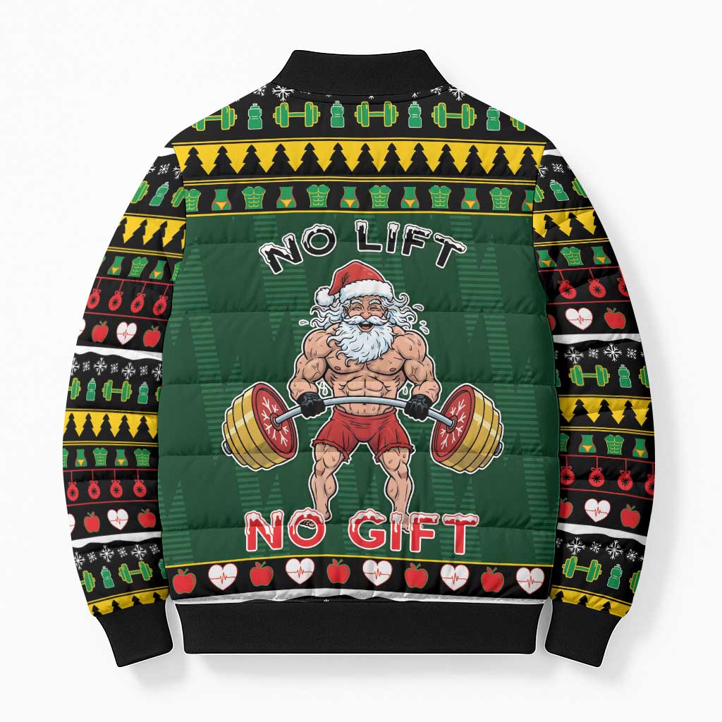 Xmas Gymer Christmas Bomber Puffer Jacket No Lift No Gift - Wonder Print Shop