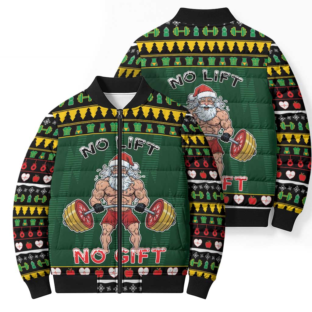 Xmas Gymer Christmas Bomber Puffer Jacket No Lift No Gift - Wonder Print Shop