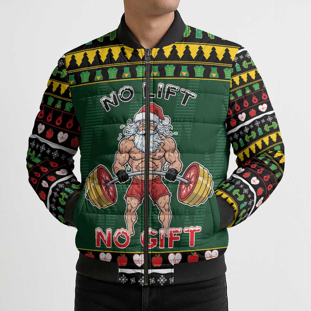 Xmas Gymer Christmas Bomber Puffer Jacket No Lift No Gift - Wonder Print Shop