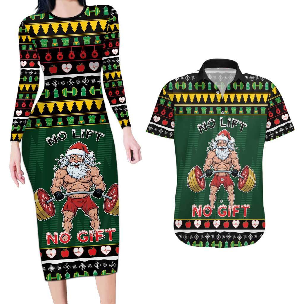 Xmas Gymer Christmas Couples Matching Long Sleeve Bodycon Dress and Hawaiian Shirt No Lift No Gift - Wonder Print Shop