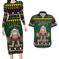 Xmas Gymer Christmas Couples Matching Long Sleeve Bodycon Dress and Hawaiian Shirt No Lift No Gift - Wonder Print Shop