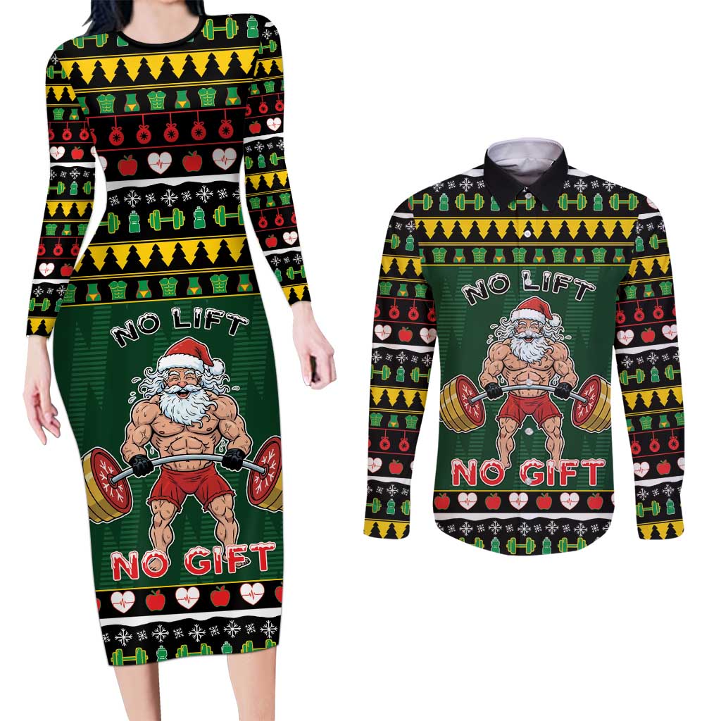 Xmas Gymer Christmas Couples Matching Long Sleeve Bodycon Dress and Long Sleeve Button Shirt No Lift No Gift - Wonder Print Shop