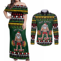 Xmas Gymer Christmas Couples Matching Off Shoulder Maxi Dress and Long Sleeve Button Shirt No Lift No Gift - Wonder Print Shop