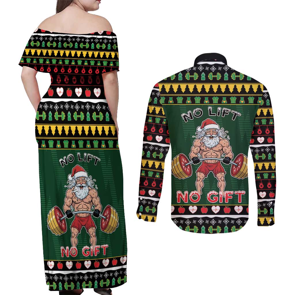Xmas Gymer Christmas Couples Matching Off Shoulder Maxi Dress and Long Sleeve Button Shirt No Lift No Gift - Wonder Print Shop